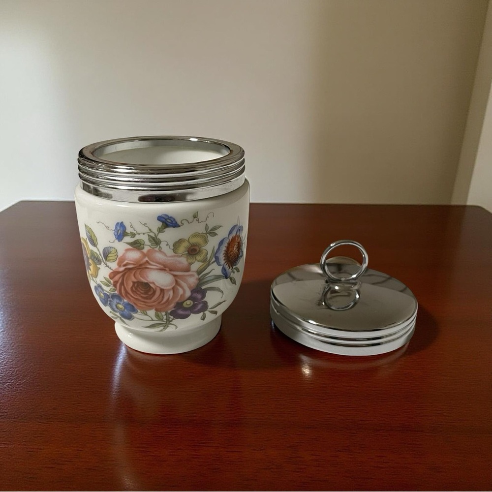 🍳 Royal Worcester Egg Coddler | Vintage Floral Porcelain with Chrome Lid